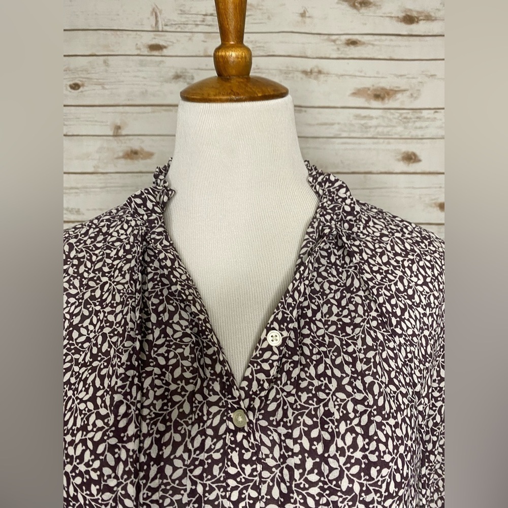 Ann Taylor LOFT brown/white floral/botanical peasant blouse - Picture 2 of 7